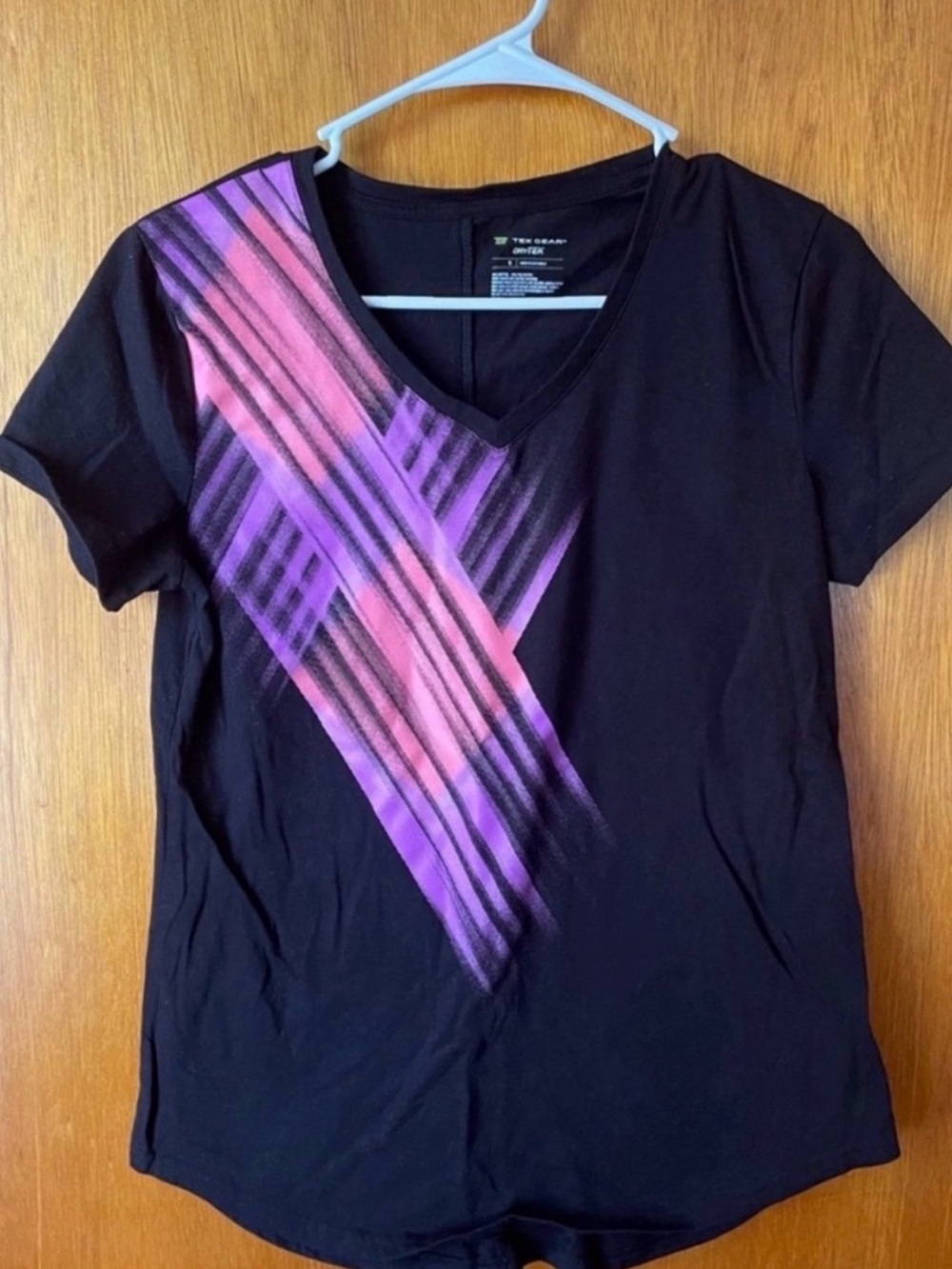 tek gear Black V-Neck Tee with Pink & Purple Diagonal Stripes